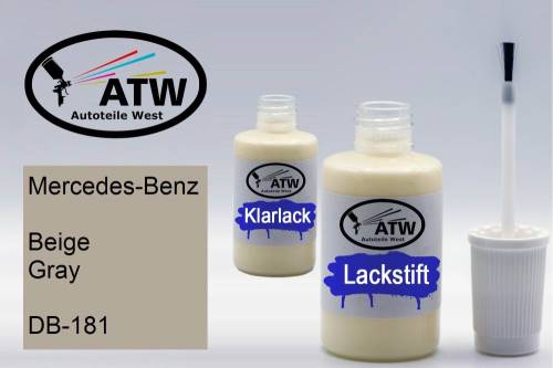 Mercedes-Benz, Beige Gray, DB-181: 20ml Lackstift + 20ml Klarlack - Set, von ATW Autoteile West.